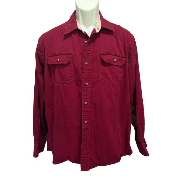 Wrangler Burgundy Long‎ Sleeve Button Up Shirt Size Large Cotton Logo - Picture 1 of 6